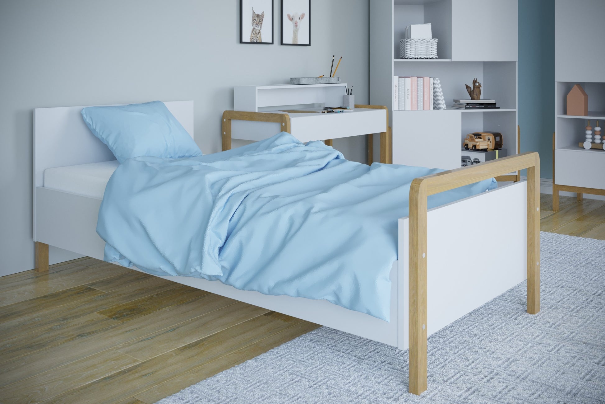 Kocot Kids Victor kinderbed wit eiken 180x80 in moderne Scandinavische kinderkamer
