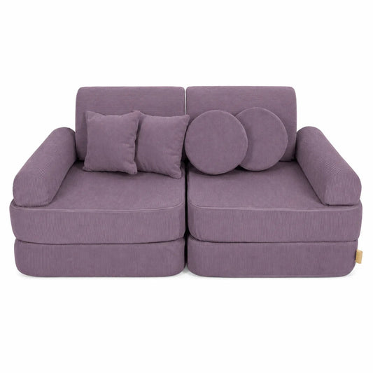 MeowBaby Medium Speelbank Slimcord Lavender met zachte modulaire elementen en fijne lavendelkleurige ribstructuur