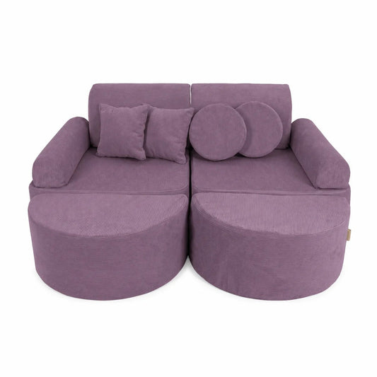 MeowBaby Medium Speelbank Slimcord Lavender Plus met zachte modulaire elementen en extra kussens