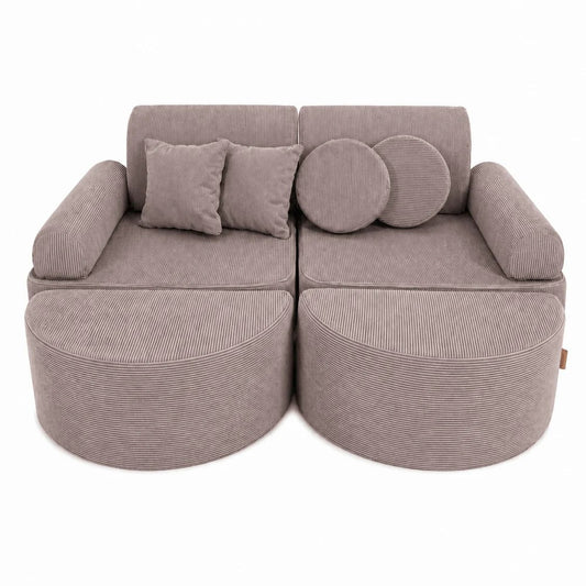 MeowBaby Medium Speelbank Slimcord Taupe Plus met zachte modulaire elementen en extra kussens