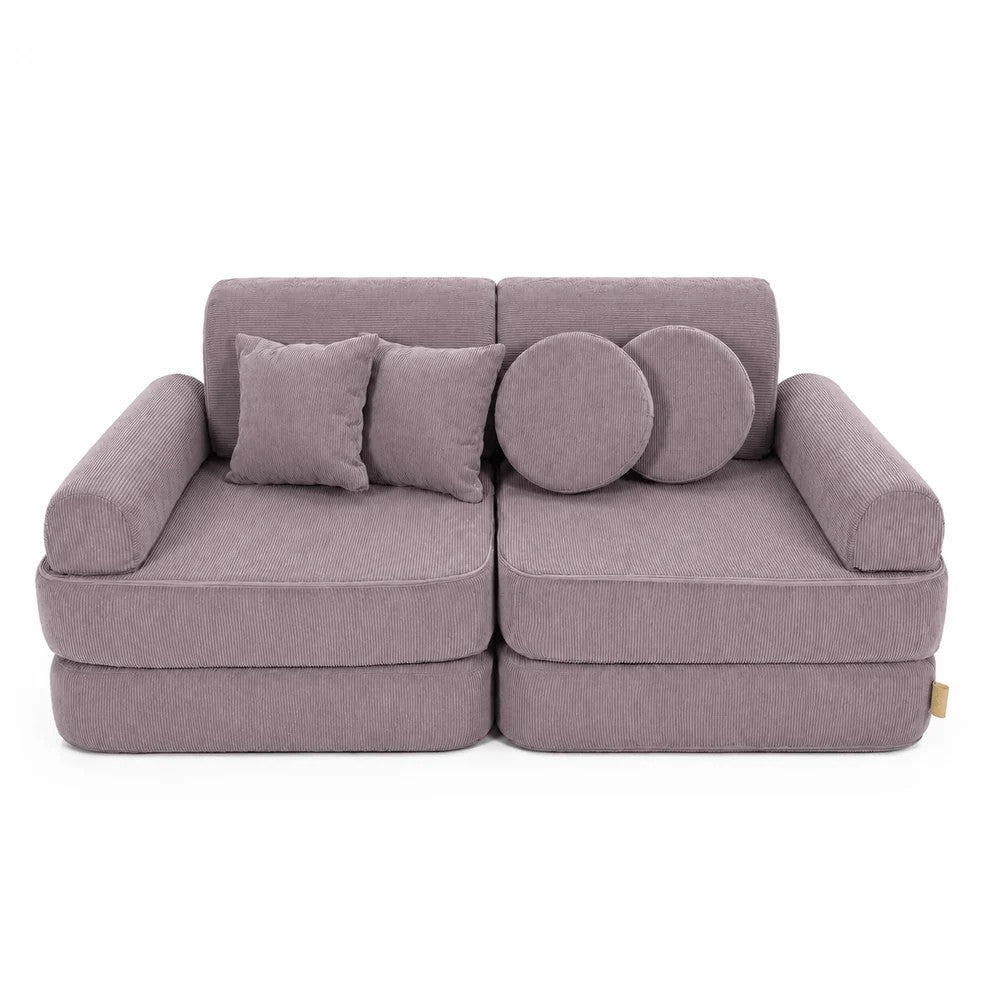 MeowBaby Medium Speelbank Slimcord Taupe met zachte modulaire elementen en fijne geribbelde bekleding