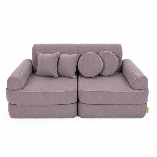 MeowBaby Medium Speelbank Slimcord Taupe met zachte modulaire elementen en fijne geribbelde bekleding