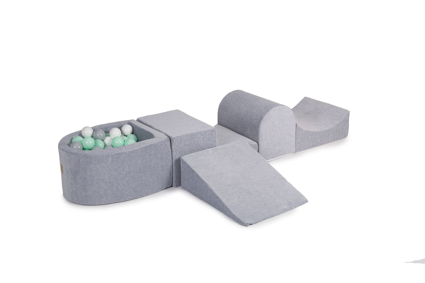 MeowBaby velvet foam speelset in grijs met ballenbak en 100 mint, grijze en witte speelballen voor peuters