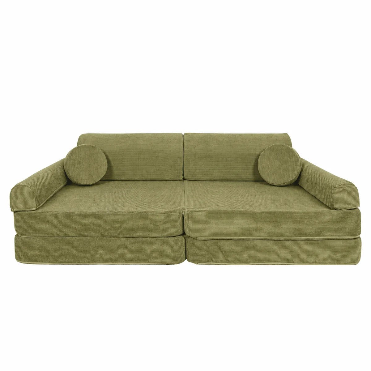 MeowBaby Grote Speelbank Premium Slimcord Lime met zachte groene corduroy bekleding en twee losse poefs
