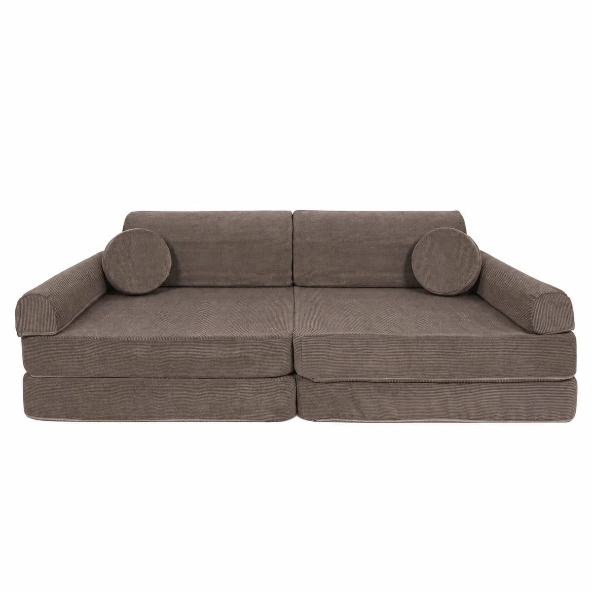 MeowBaby Grote Speelbank Premium Slimcord Taupe met zachte corduroy bekleding en twee losse poefs