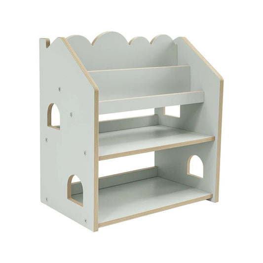 MeowBaby Montessori huisvormige kinderboekenkast mint van MDF met open vakken voor boeken, speelgoed en knuffels