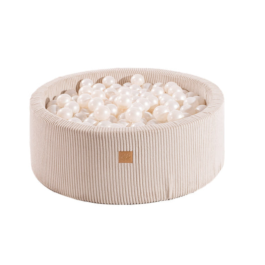 MeowBaby ronde ballenbak met 200 parelballen 90x30 cm in fluweel ecru