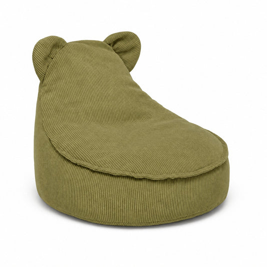 MeowBaby Slimcord Teddy kinderzitzak Lime met zachte fijn geribbelde groene bekleding