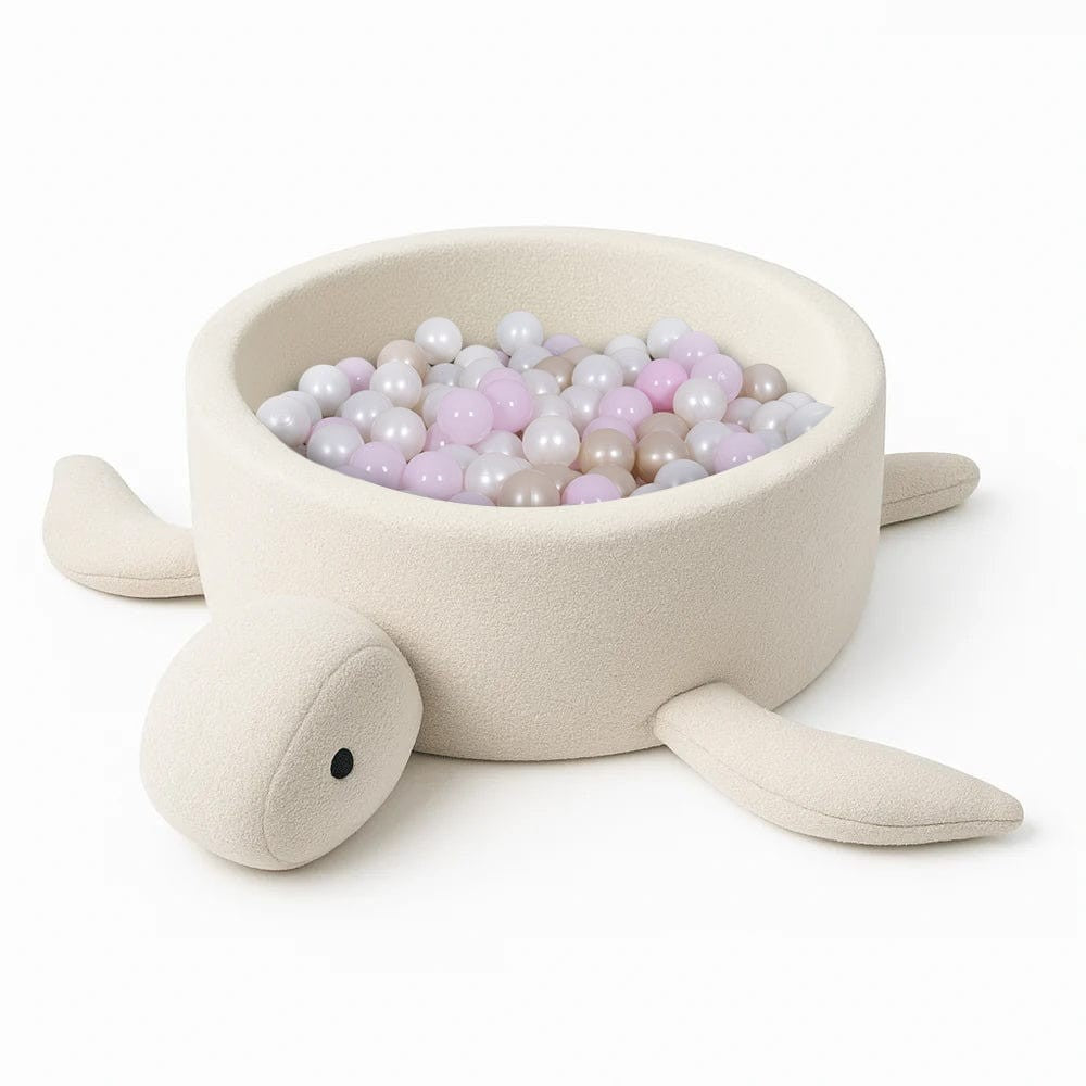 MeowBaby Turtle ballenbak Bouclé Cream Beige met pastel ballen voor sensorisch speelplezierBoucle