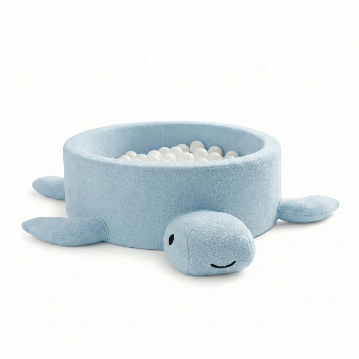 MeowBaby Turtle Ballenbak Bouclé IJsblauw met witte speelballen van 90 cm
