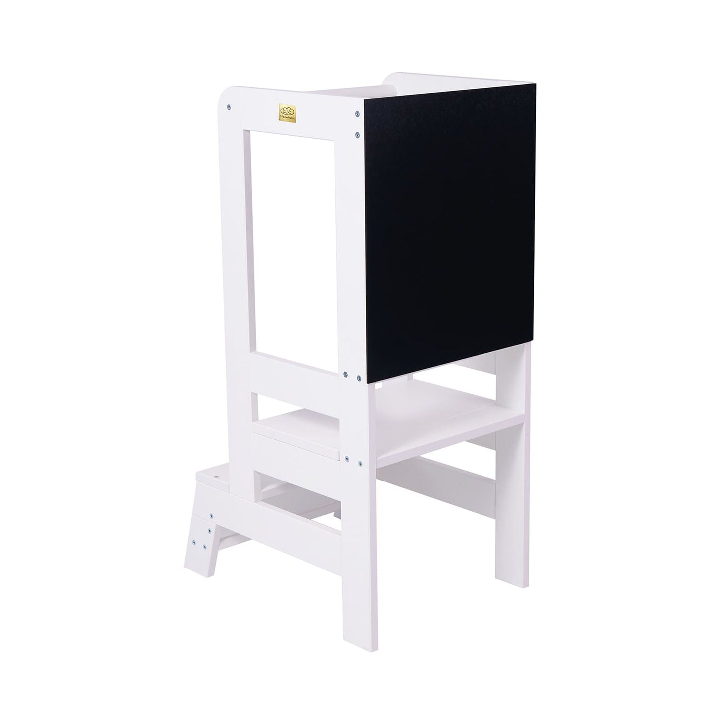 MeowBaby witte houten Montessori leertoren met bord en verstelbaar platform in drie hoogtes