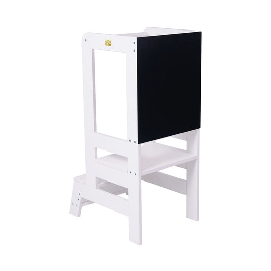 MeowBaby witte houten Montessori leertoren met bord en verstelbaar platform in drie hoogtes
