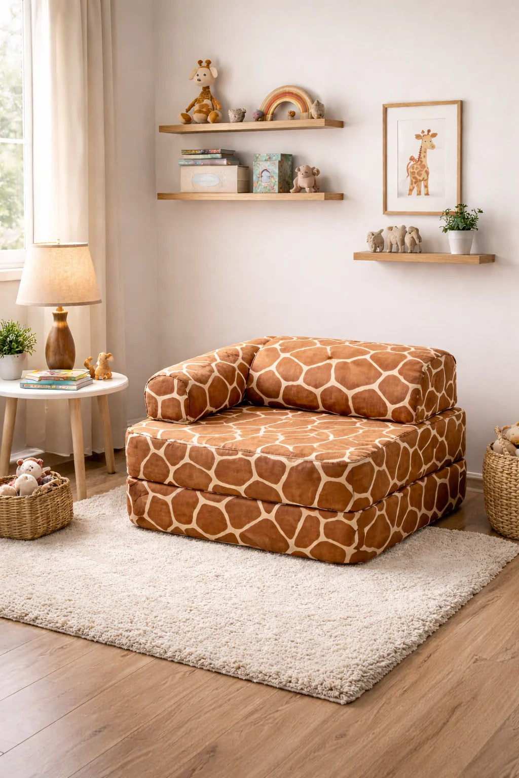 Bees & Blooms modulaire kinderstoel met giraffeprint uit de Giraffe Collection voor spelen, lezen en ontspannen