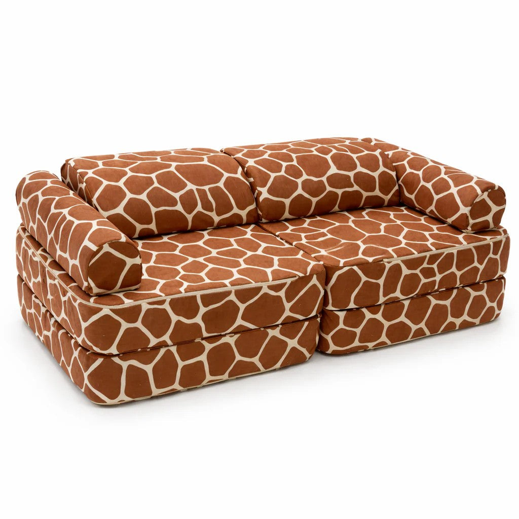 Bees & Blooms modulaire speelsofa met giraffeprint uit de Giraffe Collection voor bouwen, spelen en ontspannen in de kinderkamer