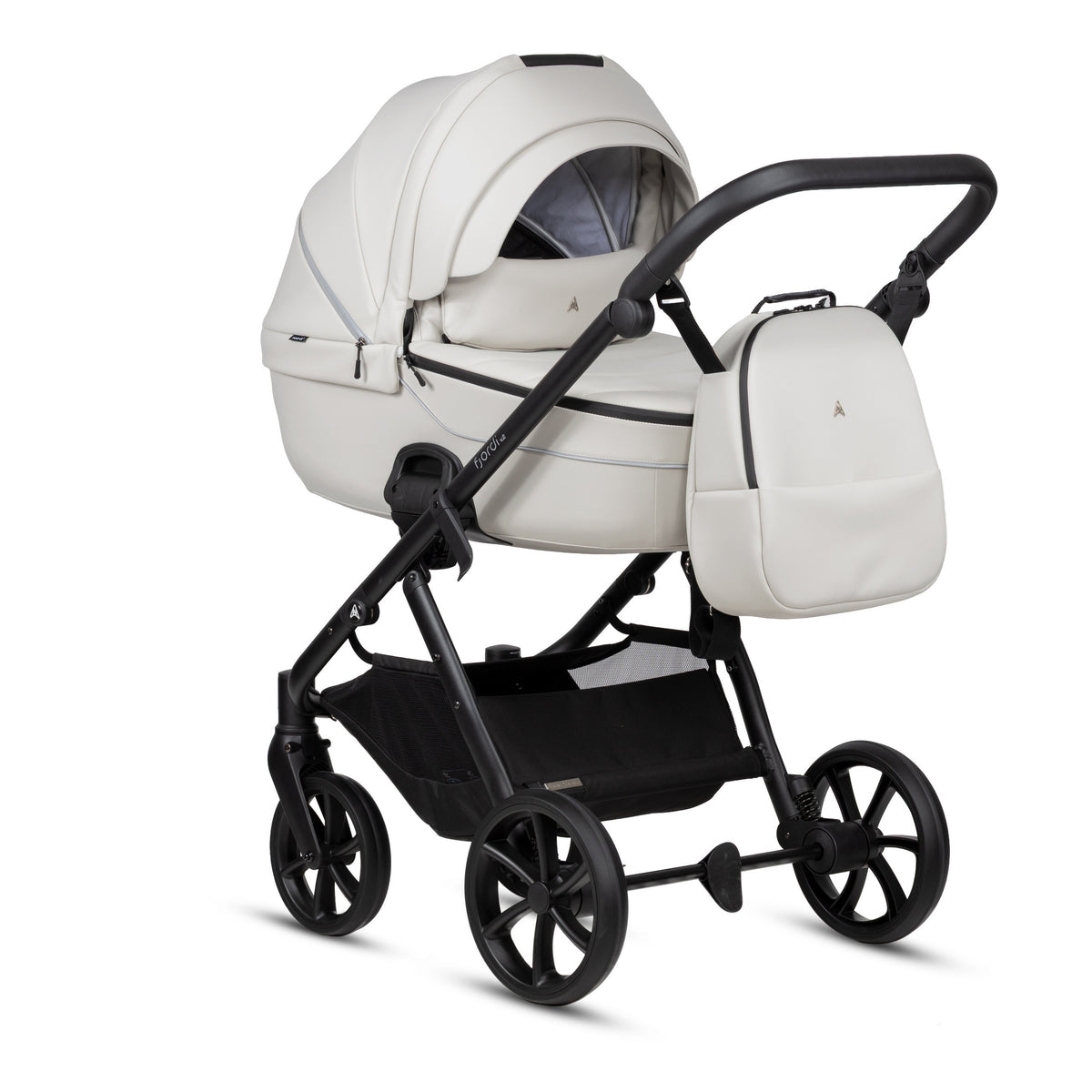 Noordi Fjordi V2 Leather 2027 2-in-1 kinderwagen Cloud 817 met THERMOCOT reiswieg, grote ALL-ROAD wielen en eco-leather details