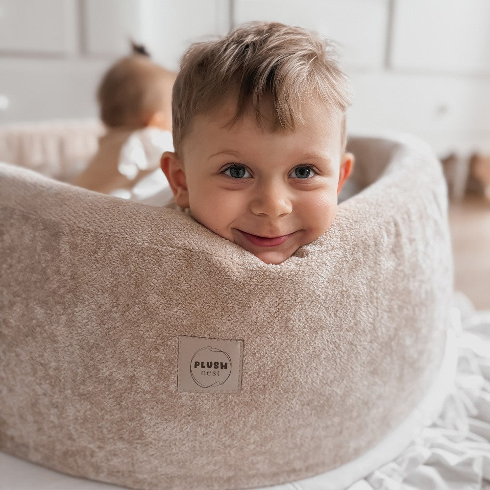 Plush Nest Round Chenille Ball Pool, 90 × 30 cm — Beige, 200 Pearl and Gold Balls, photo 2