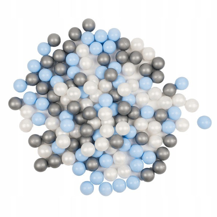 Plush Nest Round Corduroy Ball Pool, 90 × 30 cm — Light Grey, 200 Pearl, Light Blue and Silver Balls, photo 7