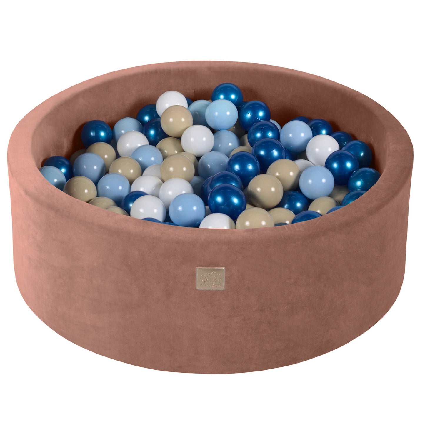 MeowBaby beige velvet ballenbak van 90 cm met 200 blauwe, witte en beige speelballen