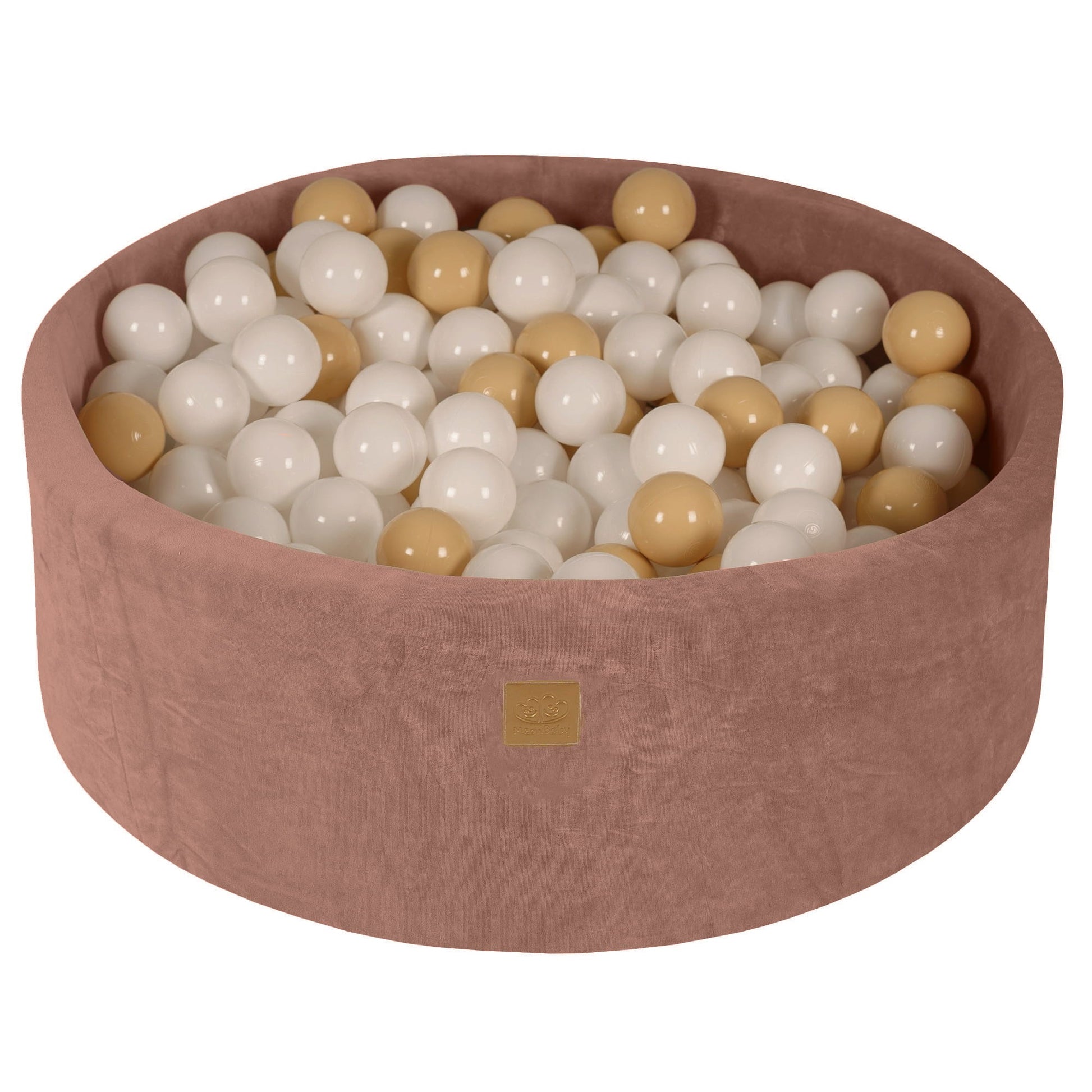 MeowBaby beige velvet ballenbak van 90 cm met 200 witte en beige speelballen
