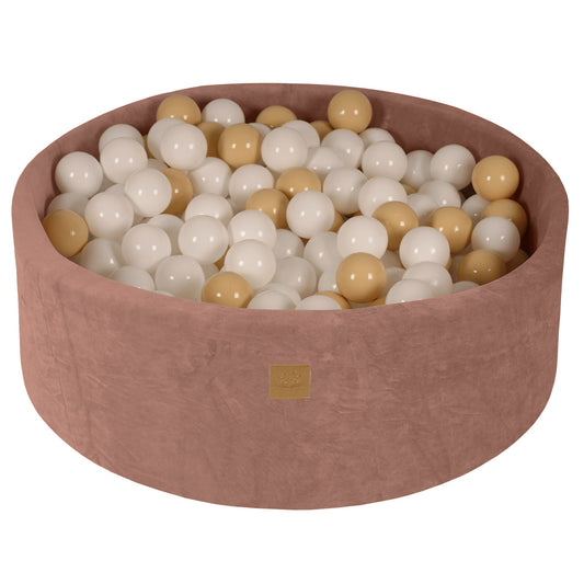 MeowBaby beige velvet ballenbak van 90 cm met 200 witte en beige speelballen
