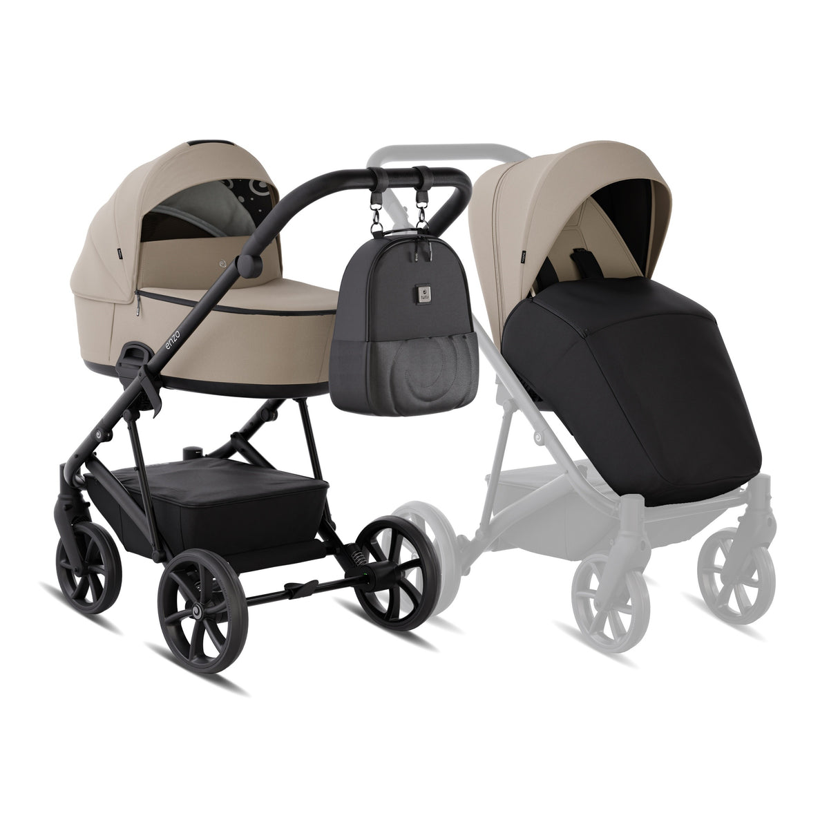 Tutis ENZO 2-in-1 kinderwagen Dune 545 met ThermoCot reiswieg, aluminium chassis en gele ENZO-details