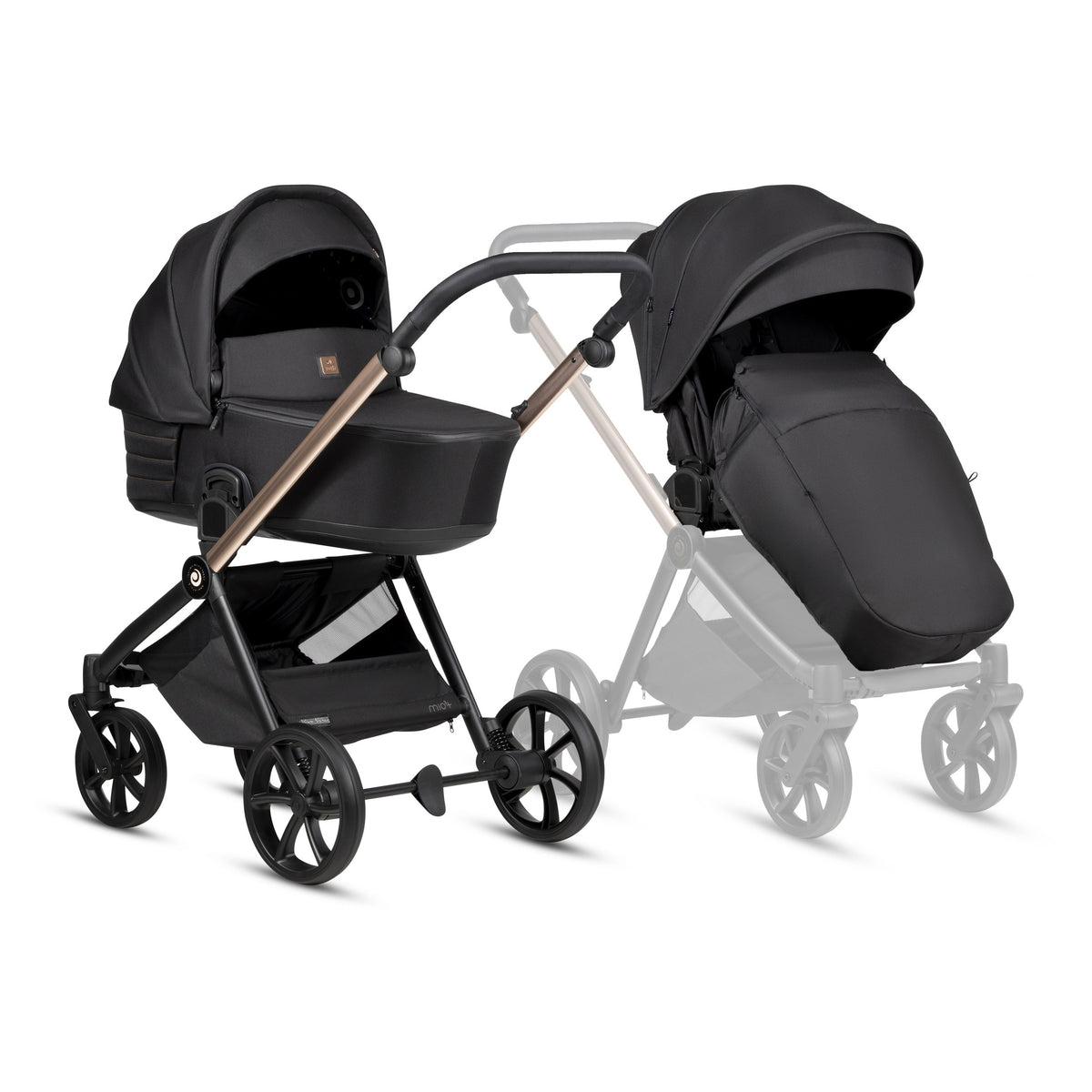 Tutis MIO3+ Black Edition 2-in-1 kinderwagen Rose Gold 292 met ThermoCot reiswieg en licht aluminium chassis