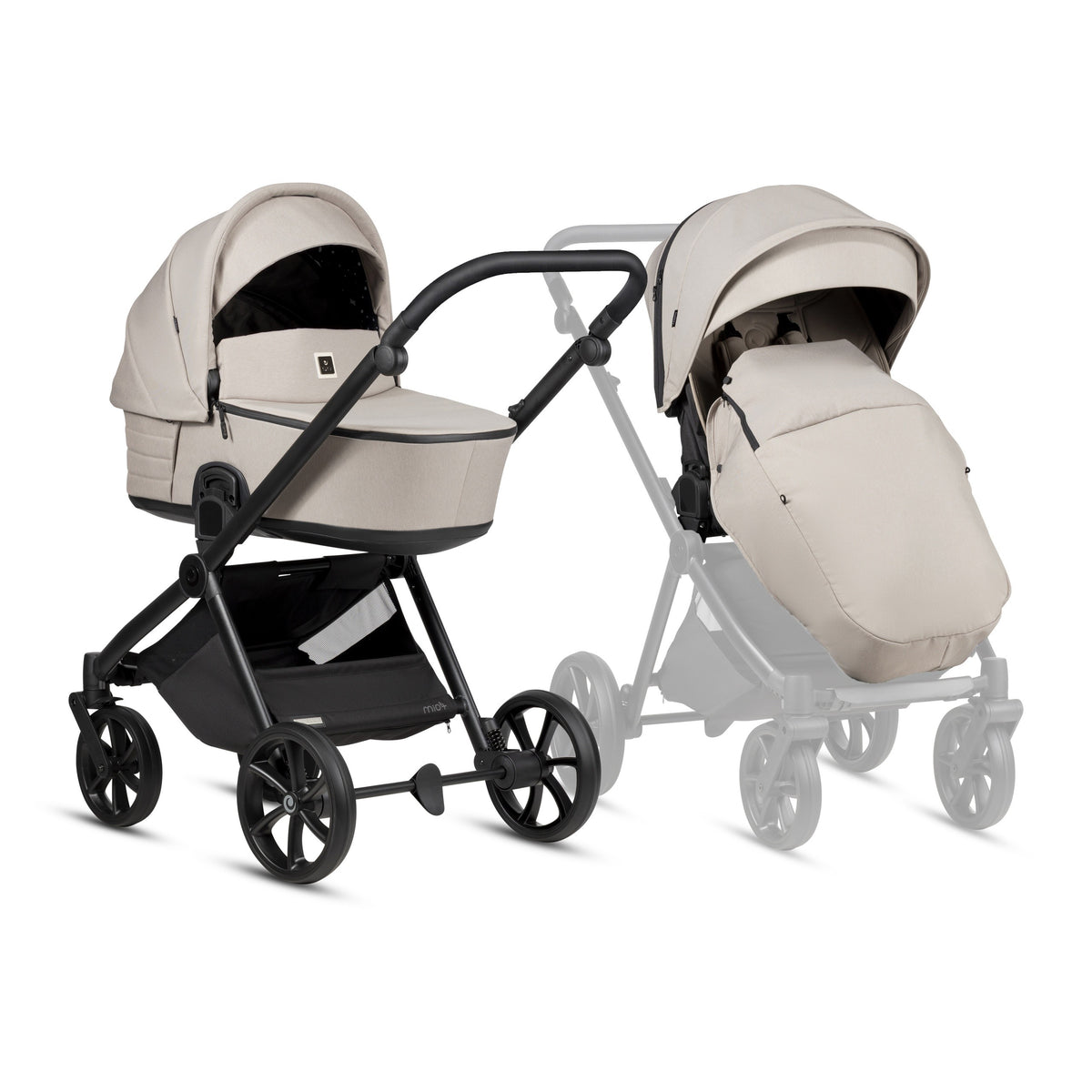Tutis MIO3+ Essential 2-in-1 kinderwagen Moon Rock 611 met ThermoCot reiswieg en licht aluminium chassis