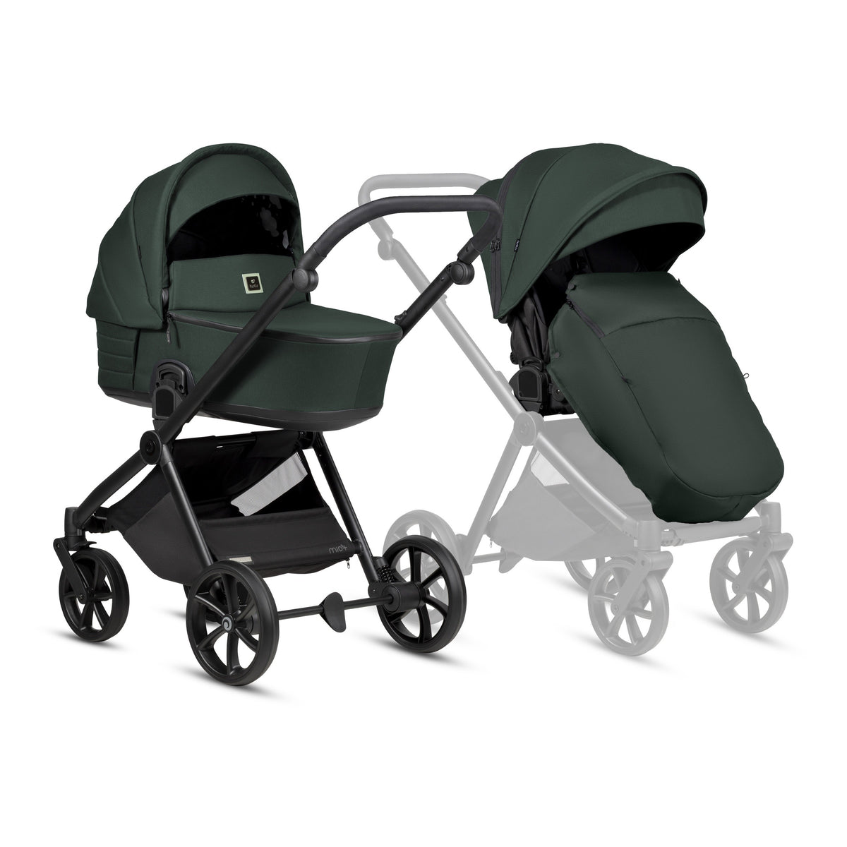 Tutis MIO3+ Essential 2-in-1 kinderwagen Pacific Green 240 met groene ThermoCot reiswieg en compact aluminium chassis