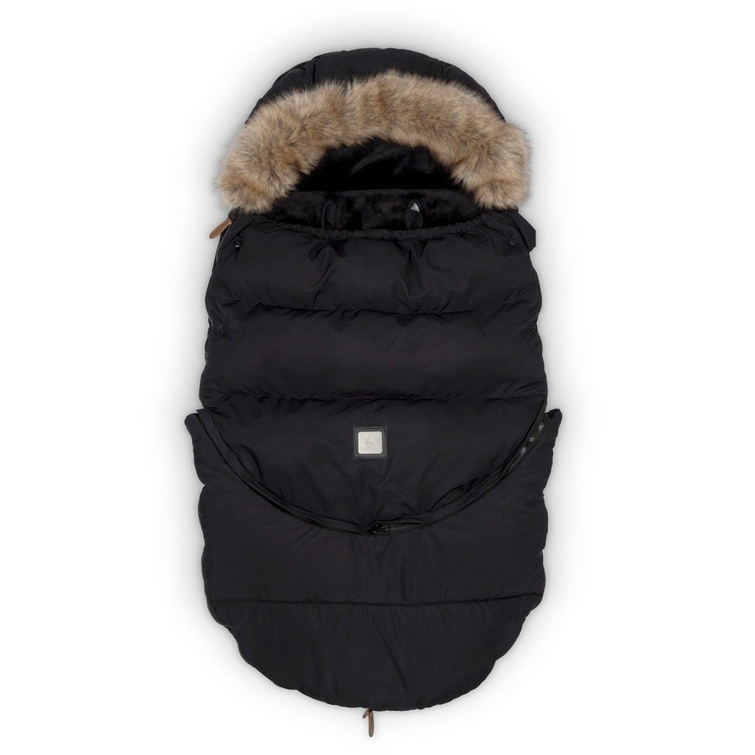Tutis winter voetenzak Zwart met contrasterende imitatiebontrand en verlengbare onderzijde