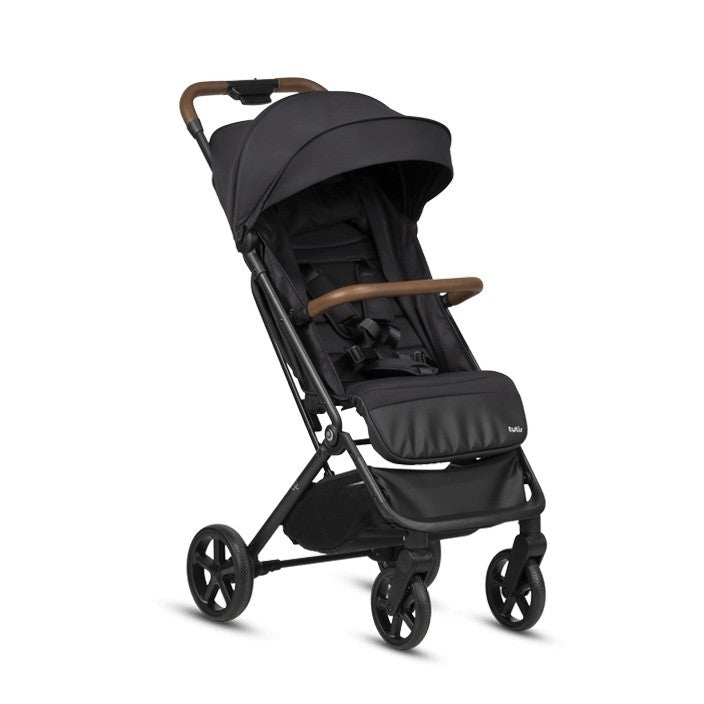 Tutis UP compacte buggy Black 100 met zwarte bekleding, zwarte PU-wielen en lichtgewicht frame