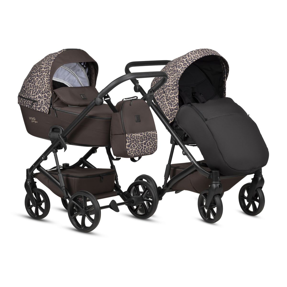 Tutis Viva 6+ Wild Elegance 2-in-1 kinderwagen Wild Moca 322 in donkerbruin met luipaardprint en beige details